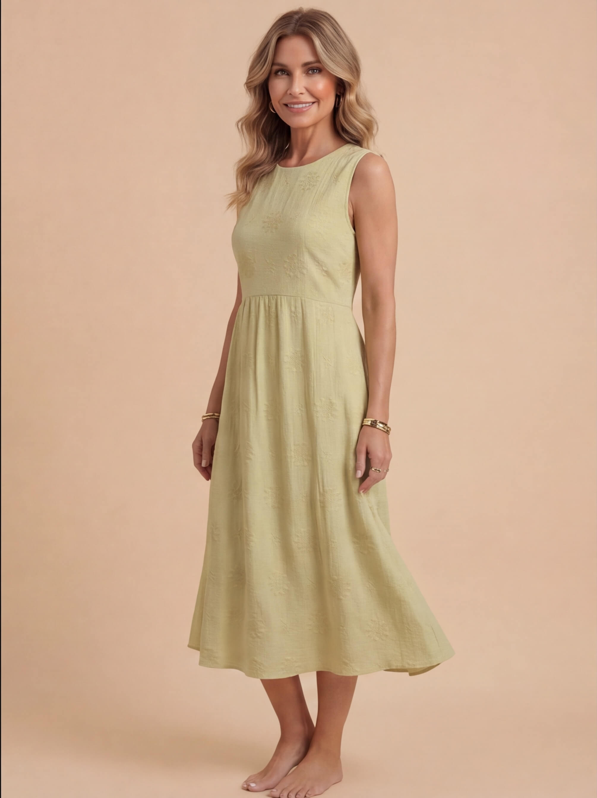 Besticktes Damen-Midikleid ohne Ärmel – Leicht & Zeitlos
