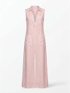 Ärmelloser Damen-Jumpsuit mit Kragen und weitem Bein