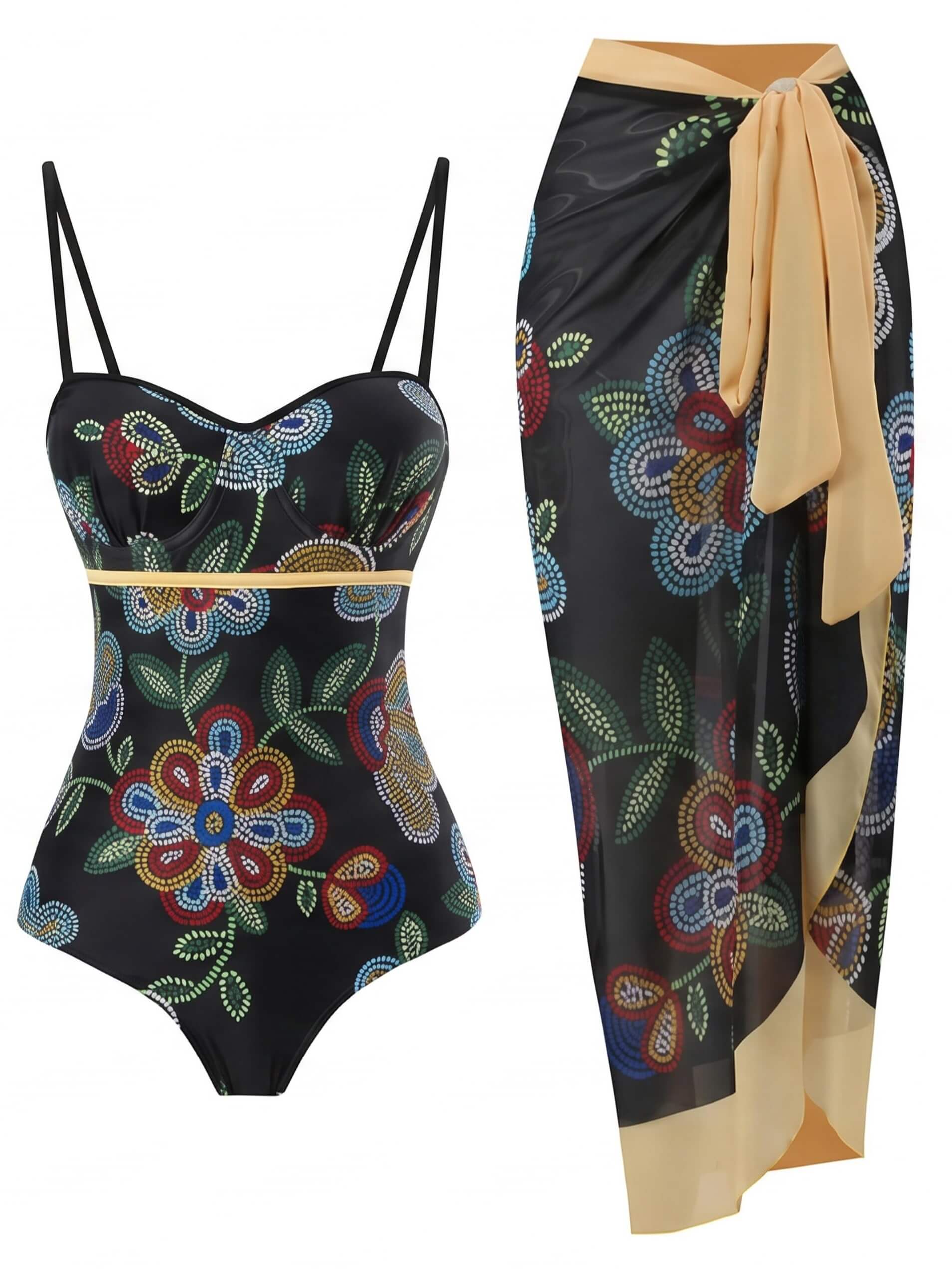Damen-Badeanzug-Set mit Toile-Print und Sarong