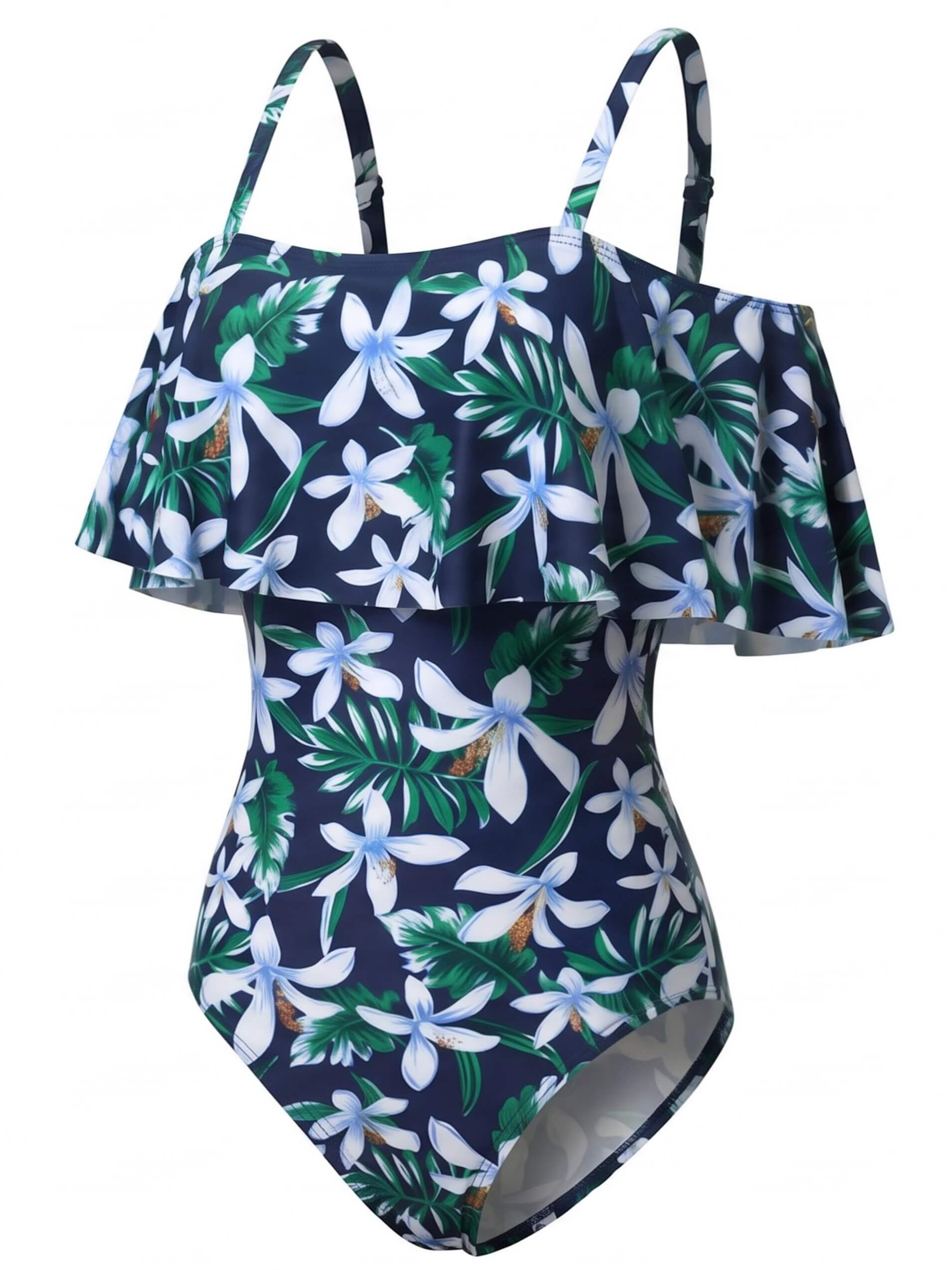 Damen-Badeanzug mit Off-Shoulder-Rüschen und Trägern