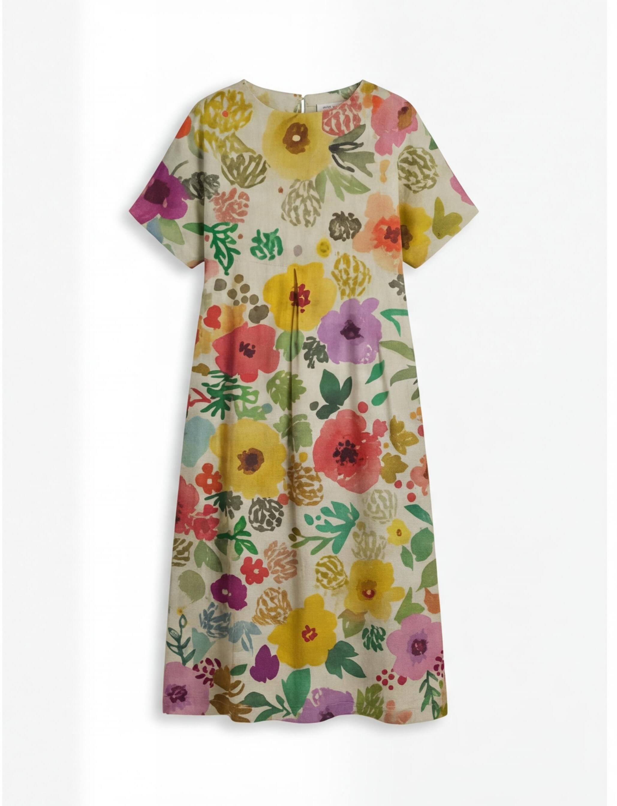 Damen Maxikleid mit Blumenmuster – Locker, Künstlerisch & Mühelos Elegant