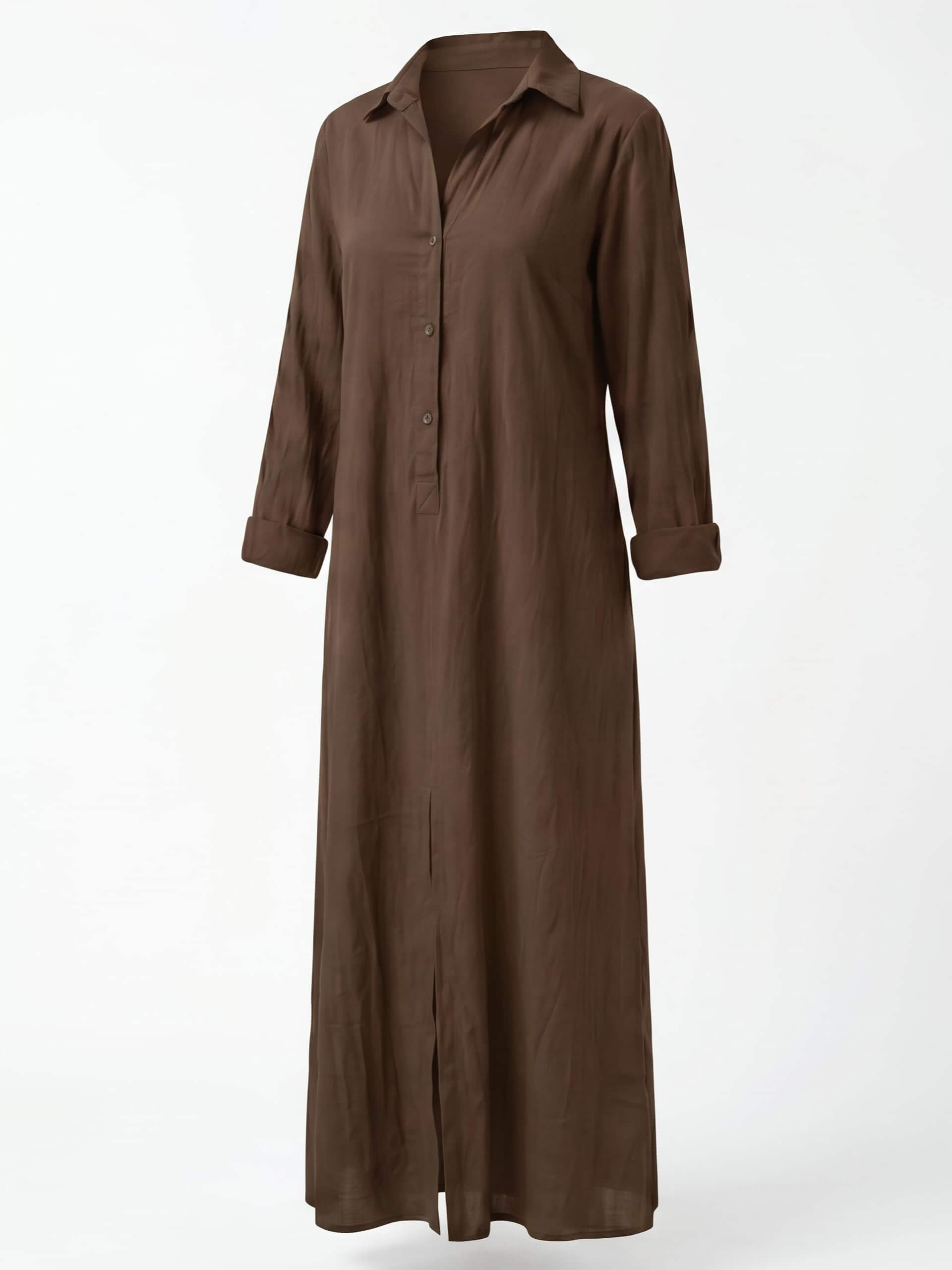 Damen-Maxi-Hemdkleid mit Kragen und Frontschlitz