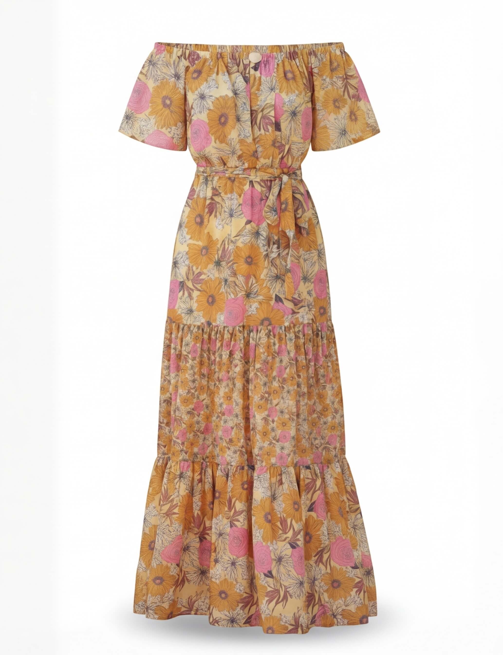 Damen Off-Shoulder Maxikleid mit Blumenmuster