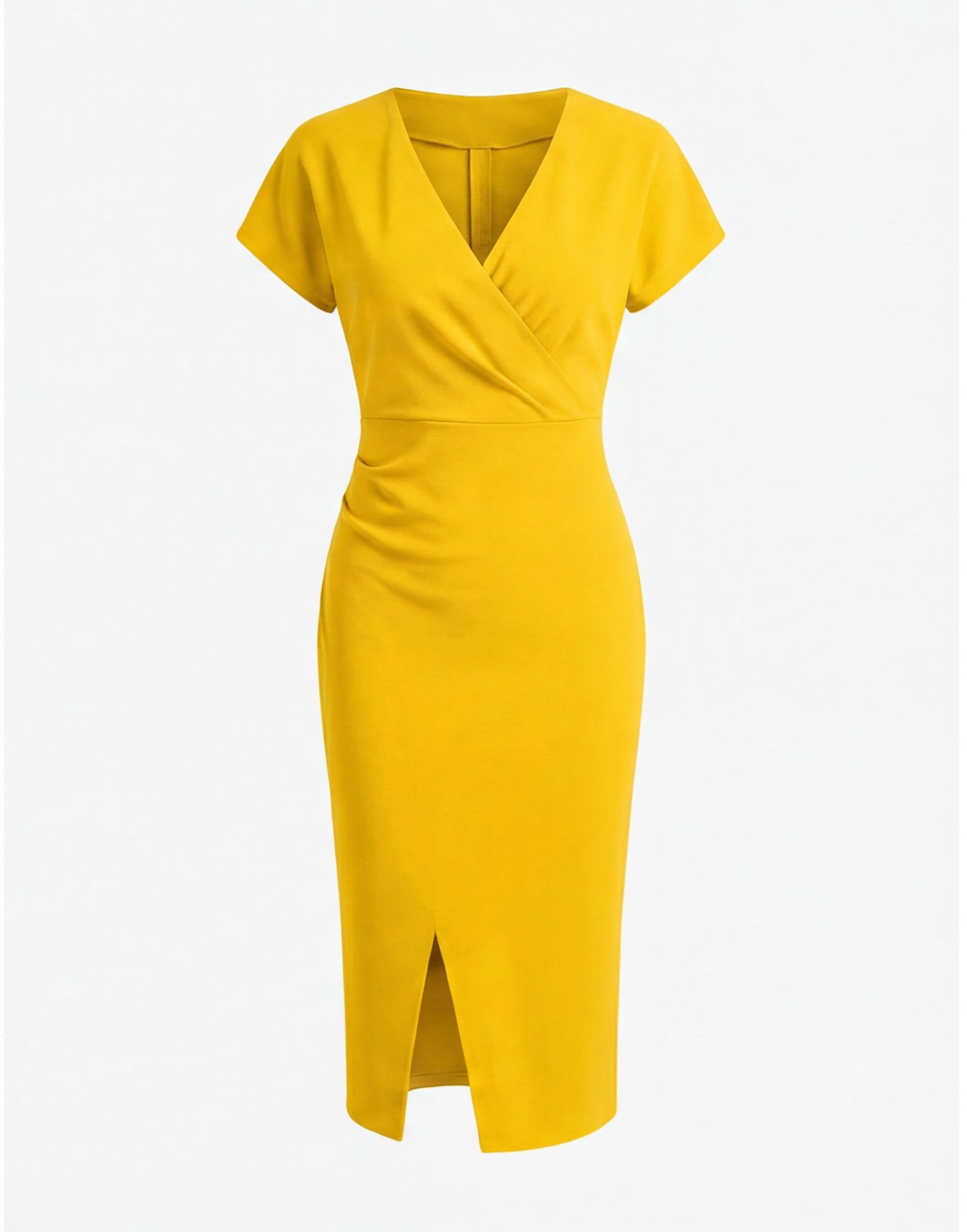 Damen Midikleid – Elegante V-Ausschnitt Silhouette mit Frontschlitz