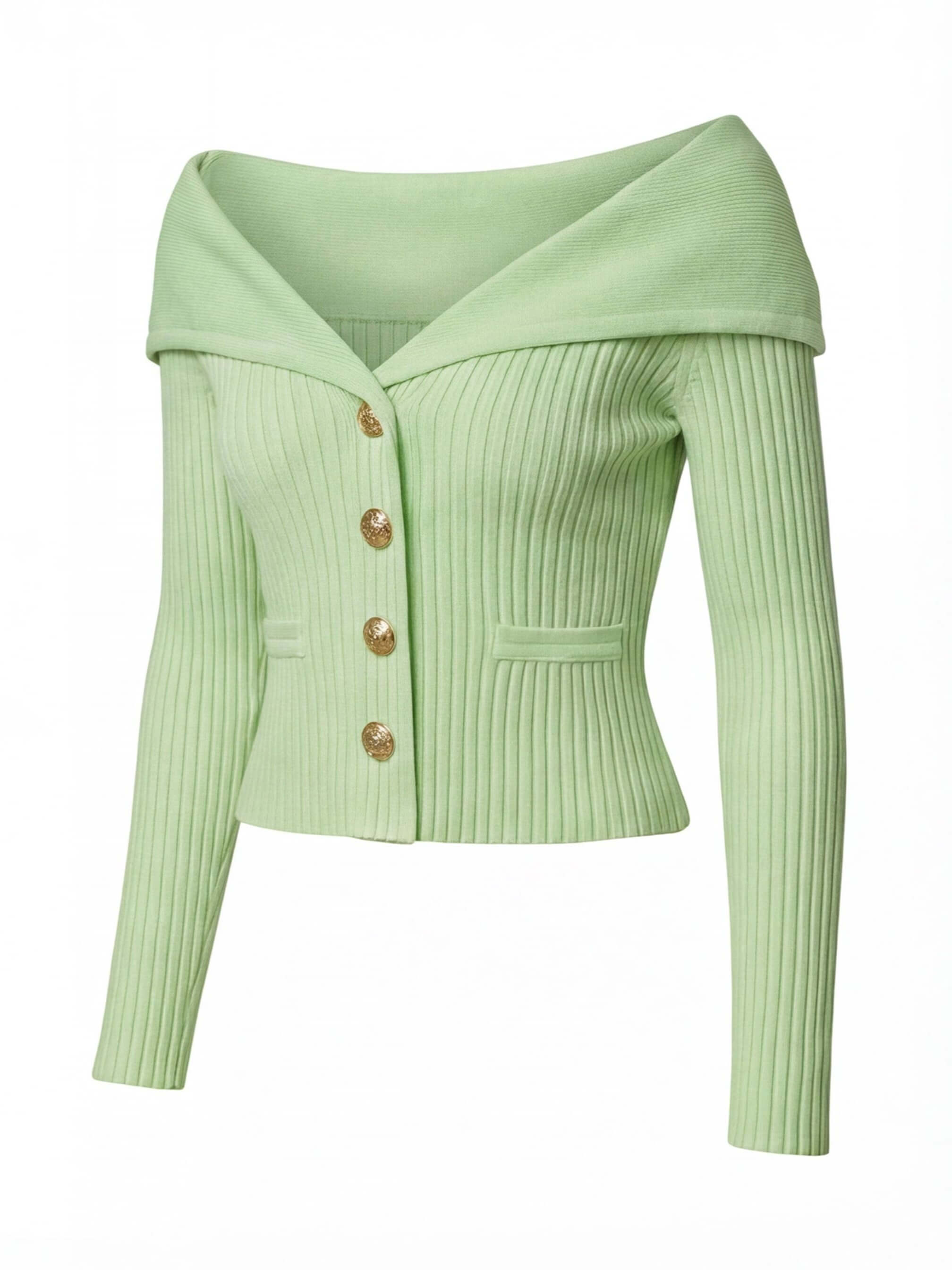 Eleganter Damen Off-Shoulder Cardigan mit Goldknöpfen