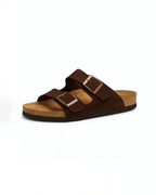 Damen Slide-Sandalen – Doppel-Schnallen mit Fußbett