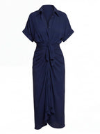 Damen Midi Sommerkleid mit Raffung