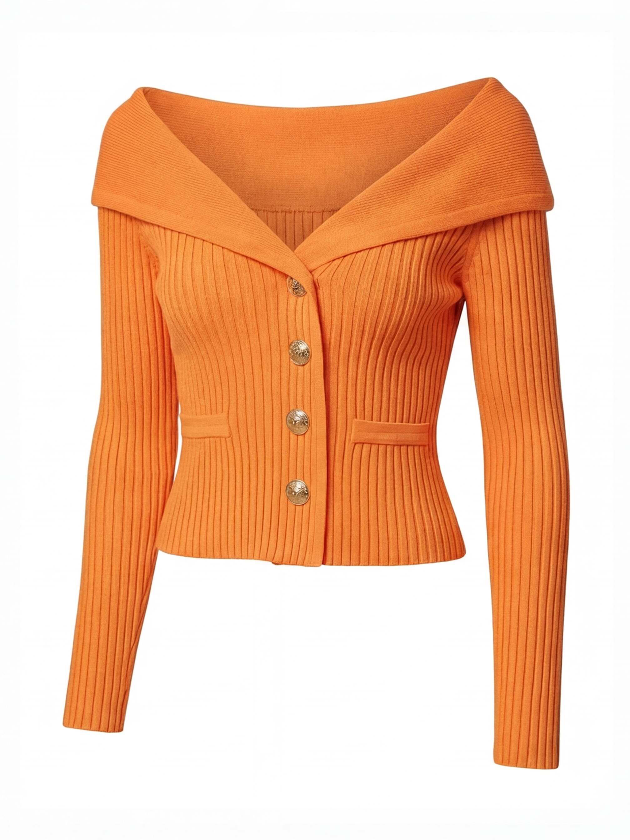Eleganter Damen Off-Shoulder Cardigan mit Goldknöpfen