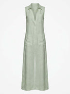 Ärmelloser Damen-Jumpsuit mit Kragen und weitem Bein