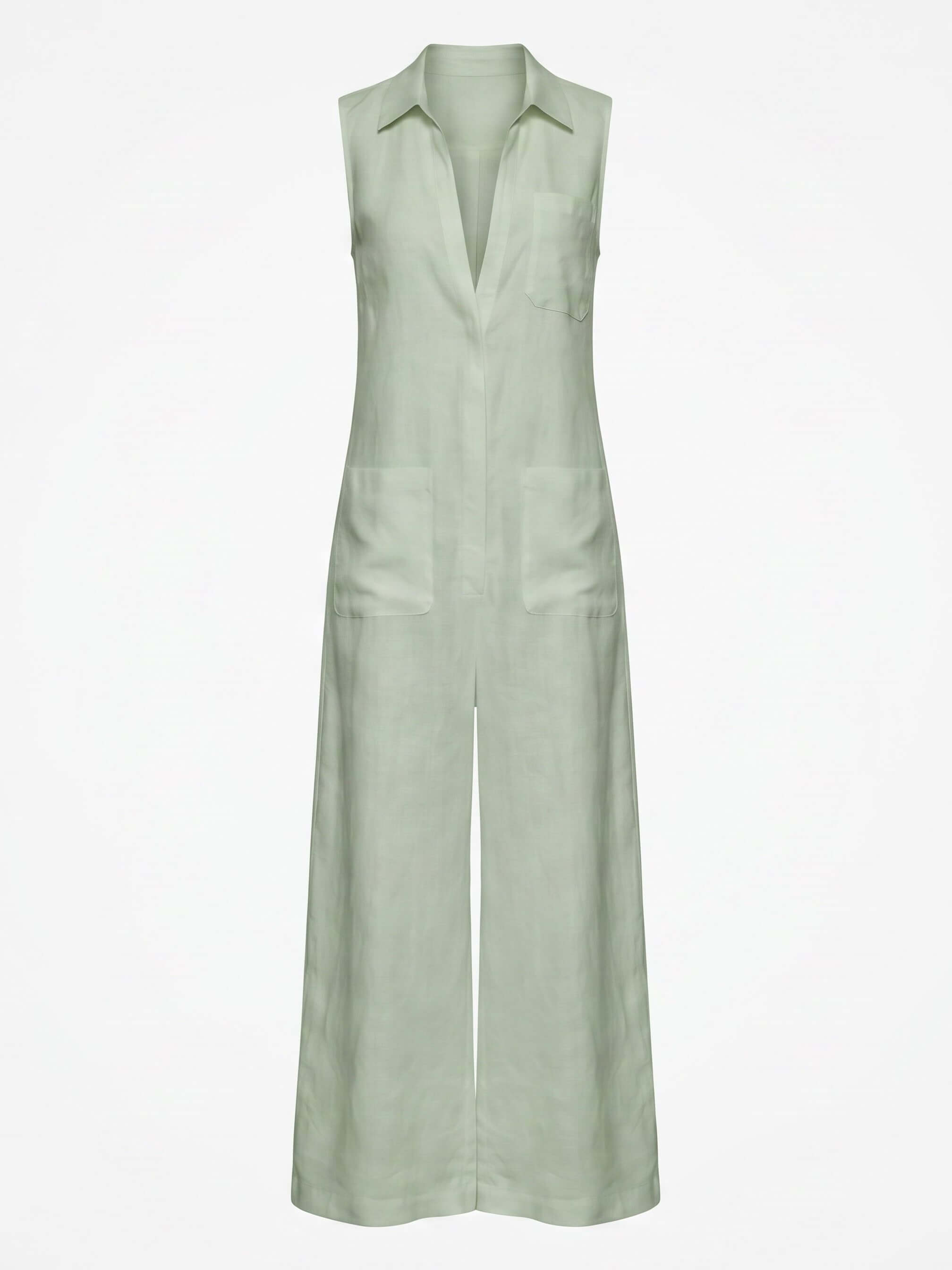 Ärmelloser Damen-Jumpsuit mit Kragen und weitem Bein
