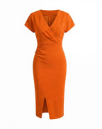 Damen Midikleid – Elegante V-Ausschnitt Silhouette mit Frontschlitz