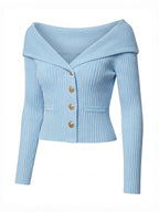 Eleganter Damen Off-Shoulder Cardigan mit Goldknöpfen