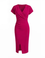 Damen Midikleid – Elegante V-Ausschnitt Silhouette mit Frontschlitz