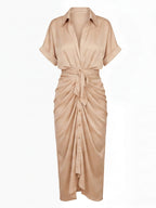 Damen Midi Sommerkleid mit Raffung