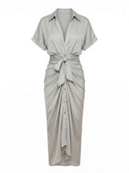 Damen Midi Sommerkleid mit Raffung