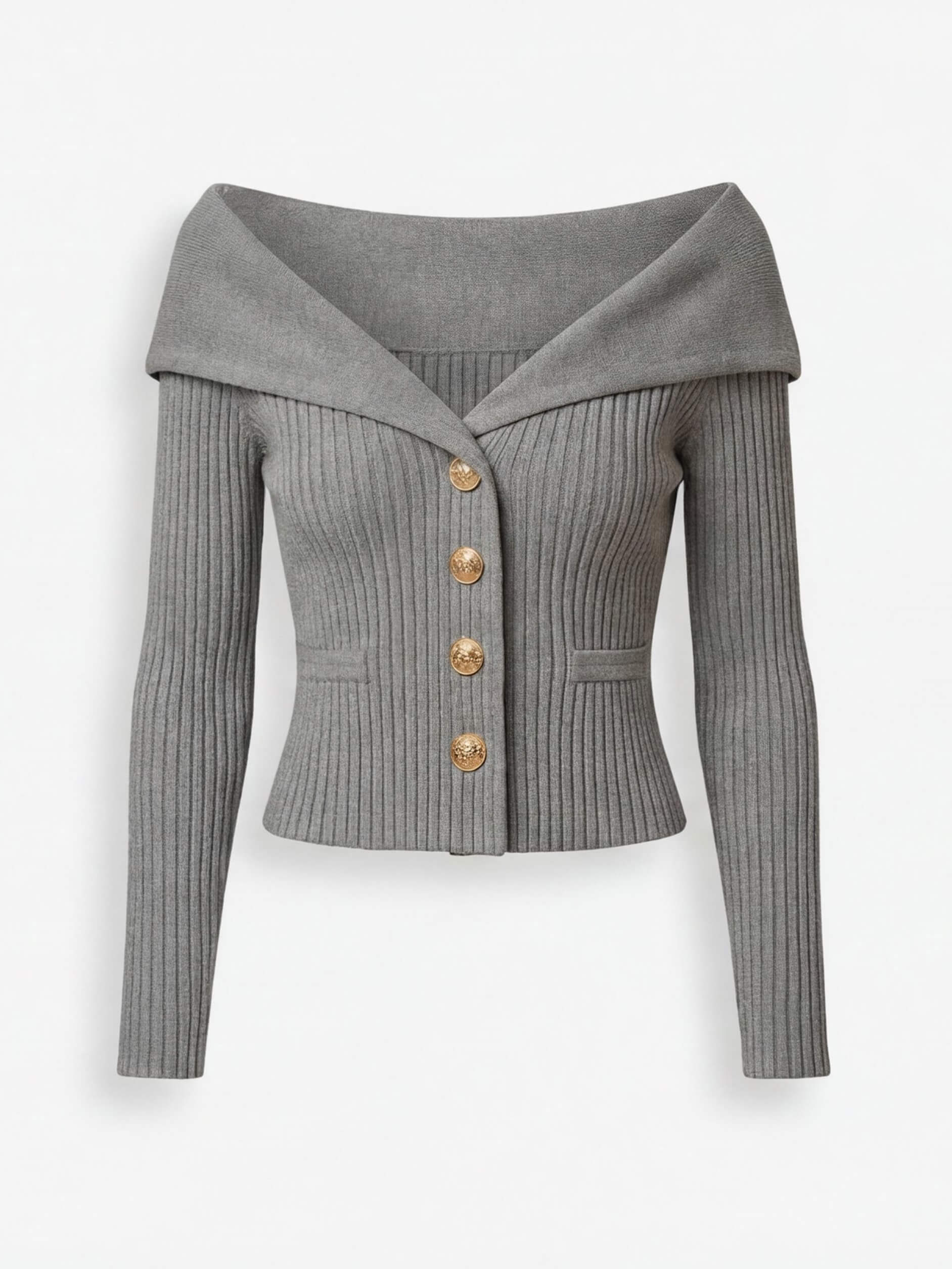 Eleganter Damen Off-Shoulder Cardigan mit Goldknöpfen