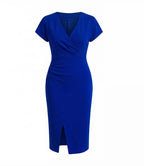 Damen Midikleid – Elegante V-Ausschnitt Silhouette mit Frontschlitz