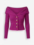 Eleganter Damen Off-Shoulder Cardigan mit Goldknöpfen