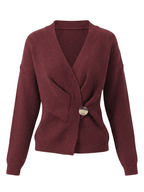 Damen Wickelpullover – Gerippter Strick mit asymmetrischem Saum