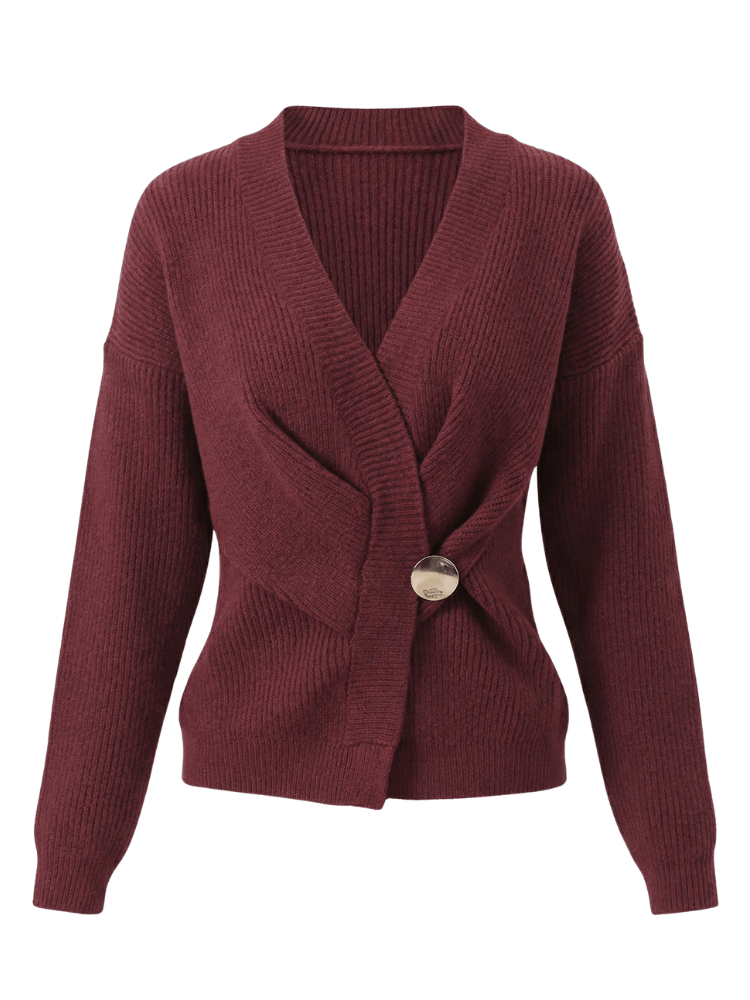 Damen Wickelpullover – Gerippter Strick mit asymmetrischem Saum