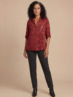 Damen Bluse mit Print und Umlegekragen