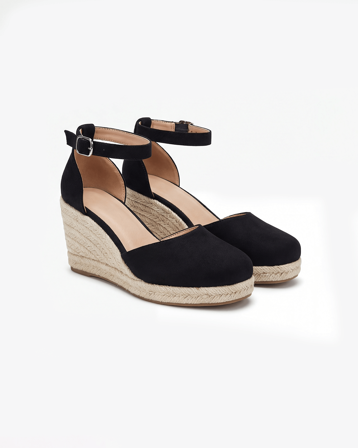 Damen Pumps mit Knöchelriemen – Espadrille-Keilabsatz