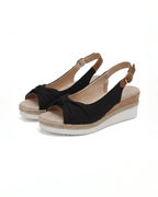 Damen Plateau-Keilsandalen – Slingback mit Knoten-Detail