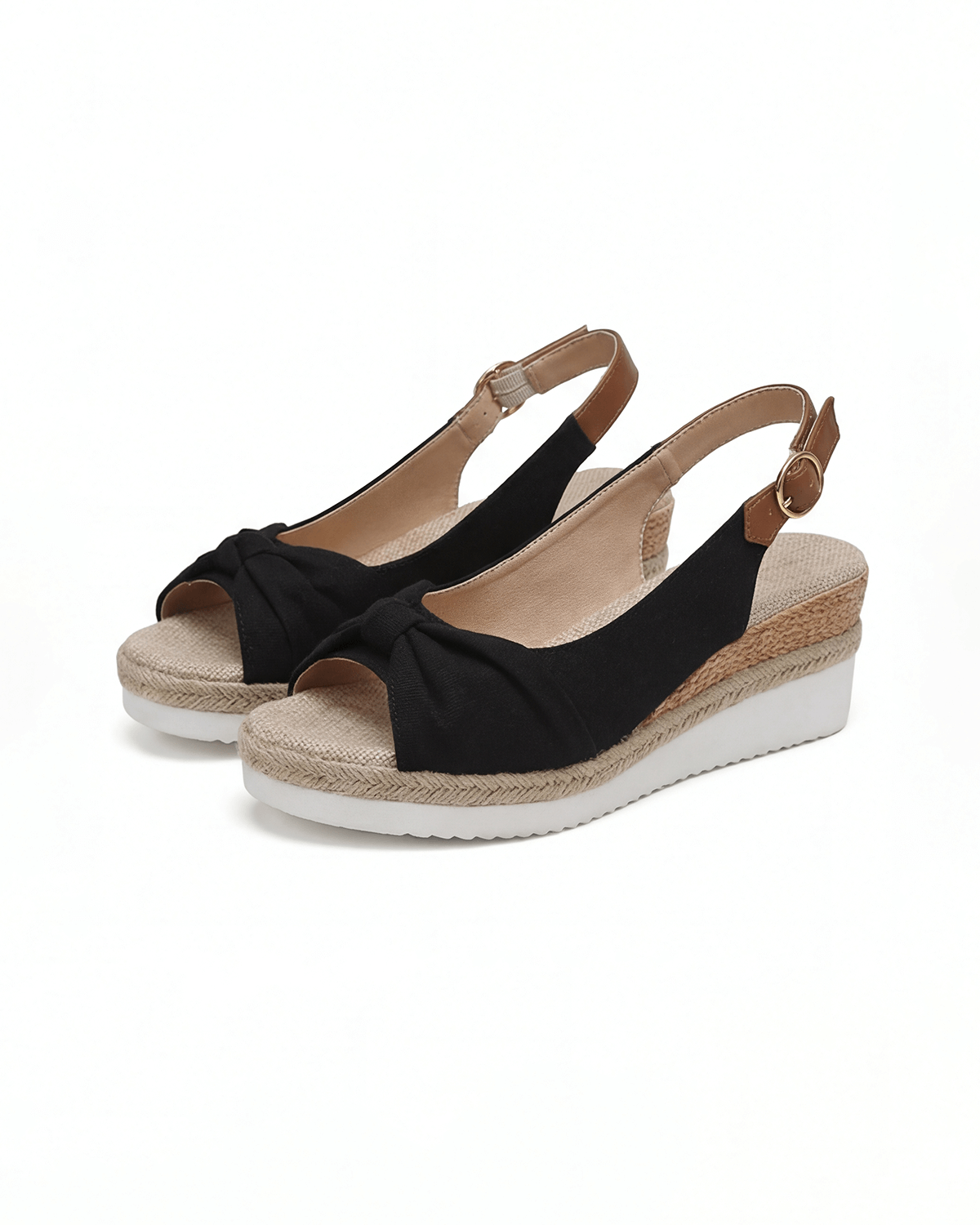 Damen Plateau-Keilsandalen – Slingback mit Knoten-Detail