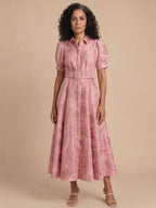 Damen-Maxi-Hemdkleid mit Gürtel und Puffärmeln