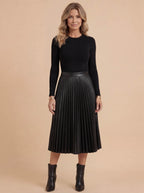 Plisseret satin midi-nederdel til damer