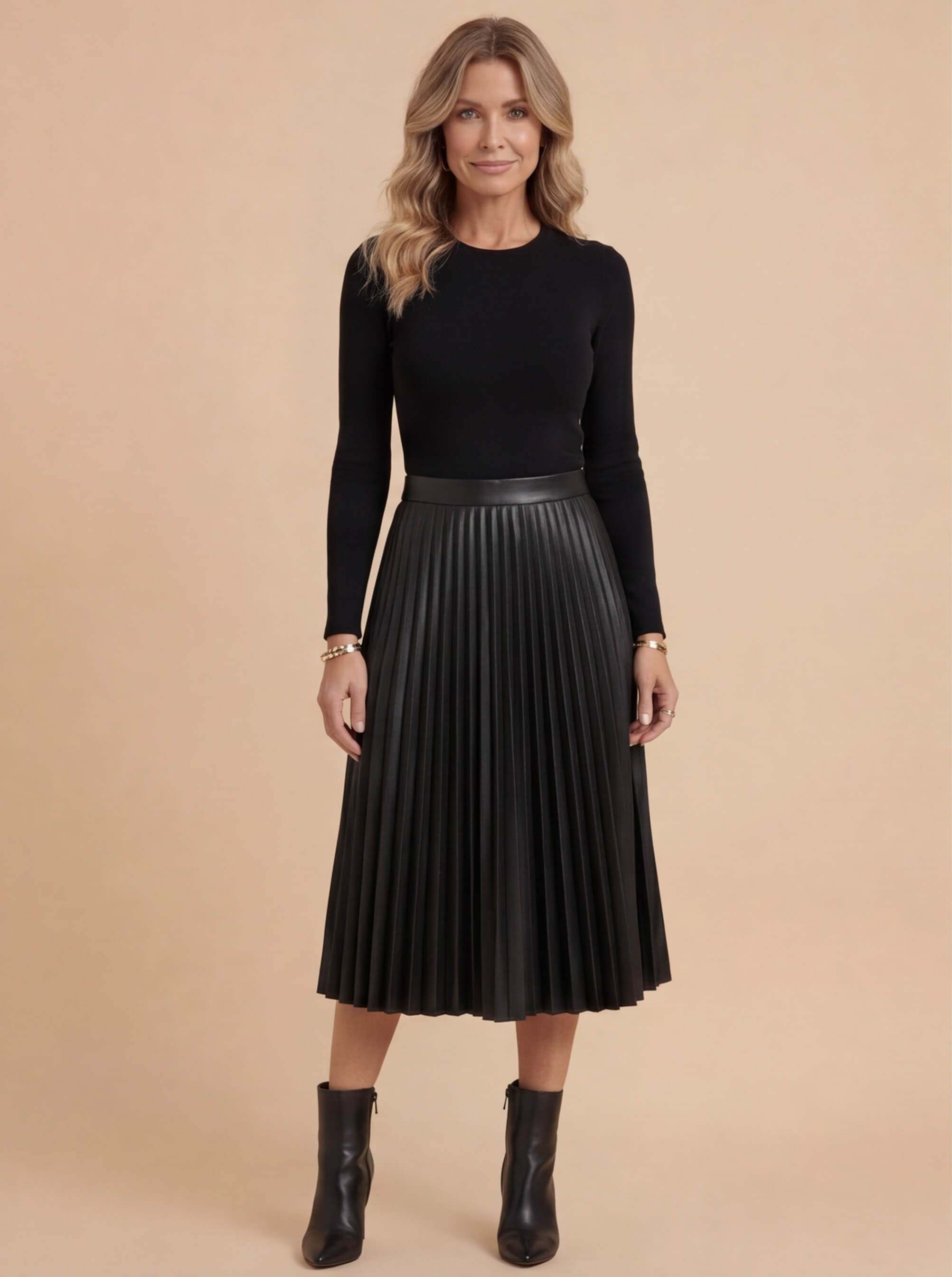 Plissierter Satin Midi-Rock für Damen
