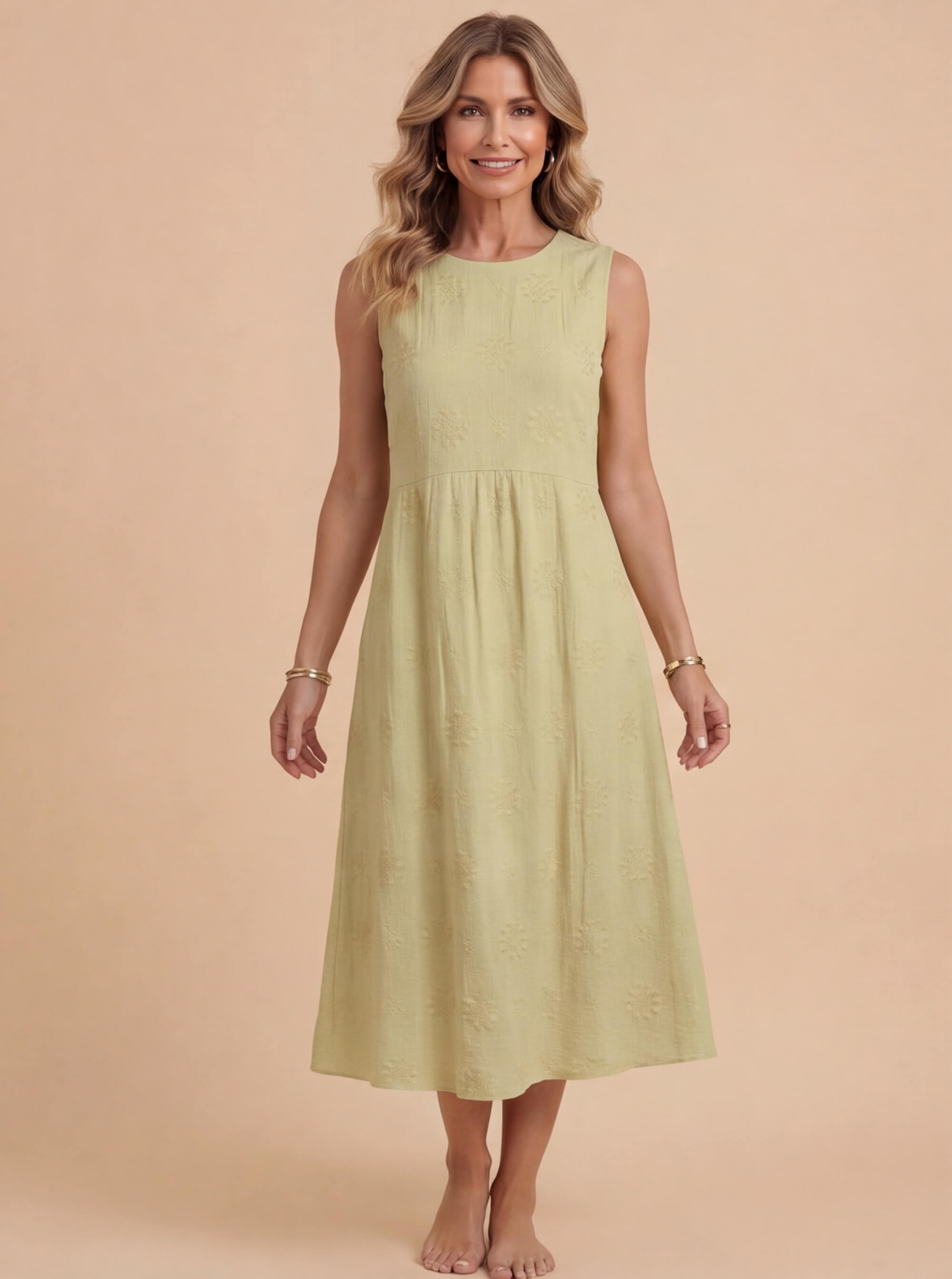 Besticktes Damen-Midikleid ohne Ärmel – Leicht & Zeitlos