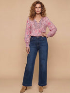 Damenbluse mit Blumenmuster und Bindeband-Ausschnitt