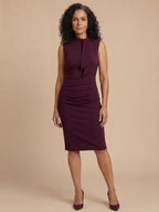 Robe fourreau midi sans manches pour femme avec col en V croisé
