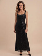 Damen Abendkleid mit Quadratischem Ausschnitt & Paillettenbesatz