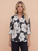 Damen Bluse mit Blumenmuster – Knopfleiste
