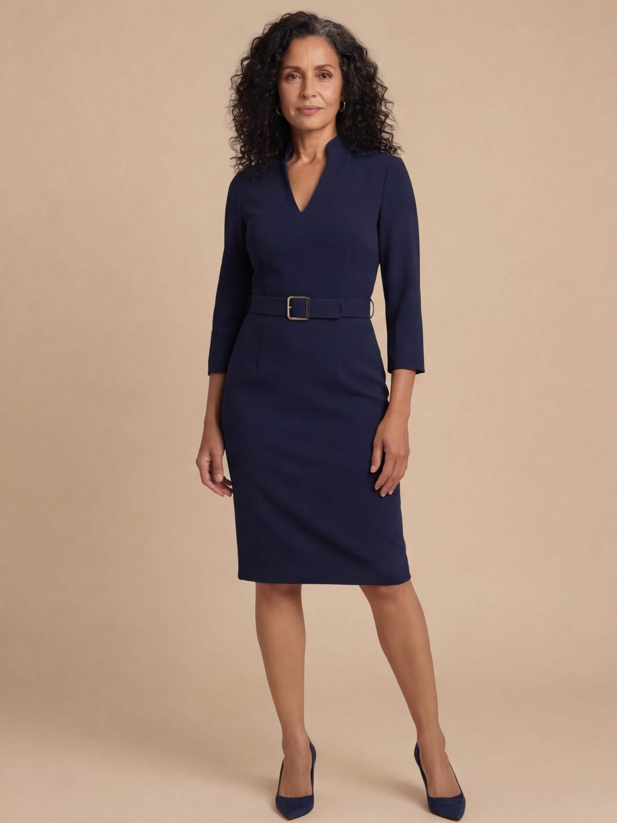 Elegantes Damen Etui-Midi-Kleid mit Gürtel