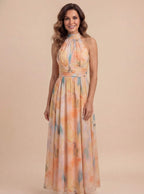 Damen Halter Maxikleid mit Künstlerischem Print