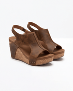 Damen Keilsandalen in Korkoptik mit Slingback-Riemen