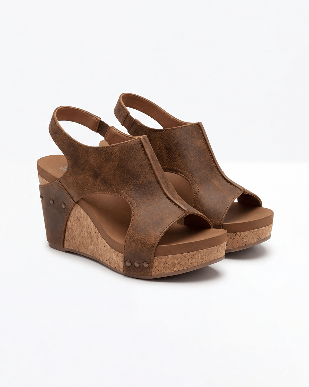 Damen Keilsandalen in Korkoptik mit Slingback-Riemen