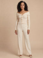 Eleganter Damen Off-Shoulder Cardigan mit Goldknöpfen