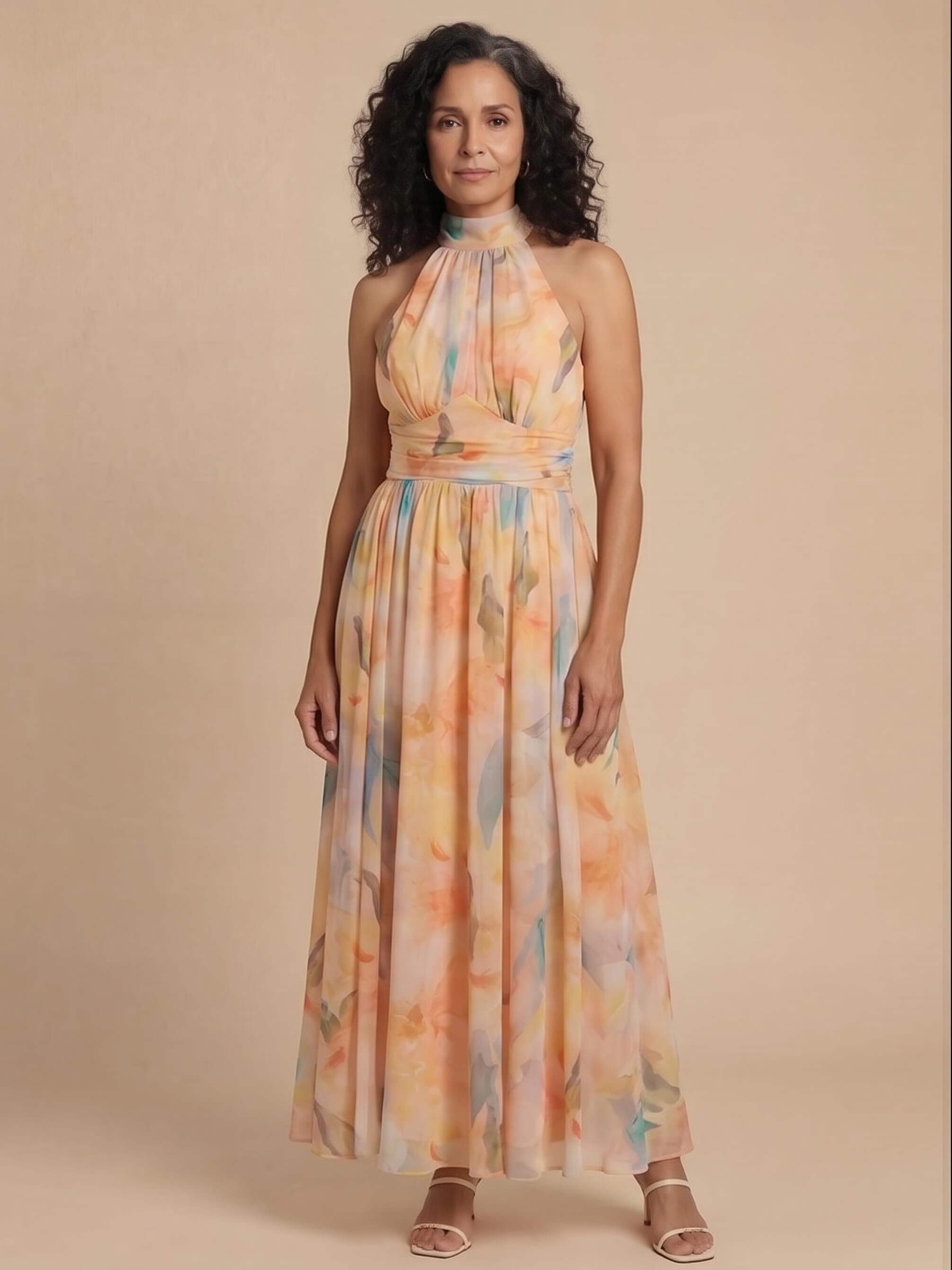 Damen-Midikleid mit Neckholder-Ausschnitt und Print