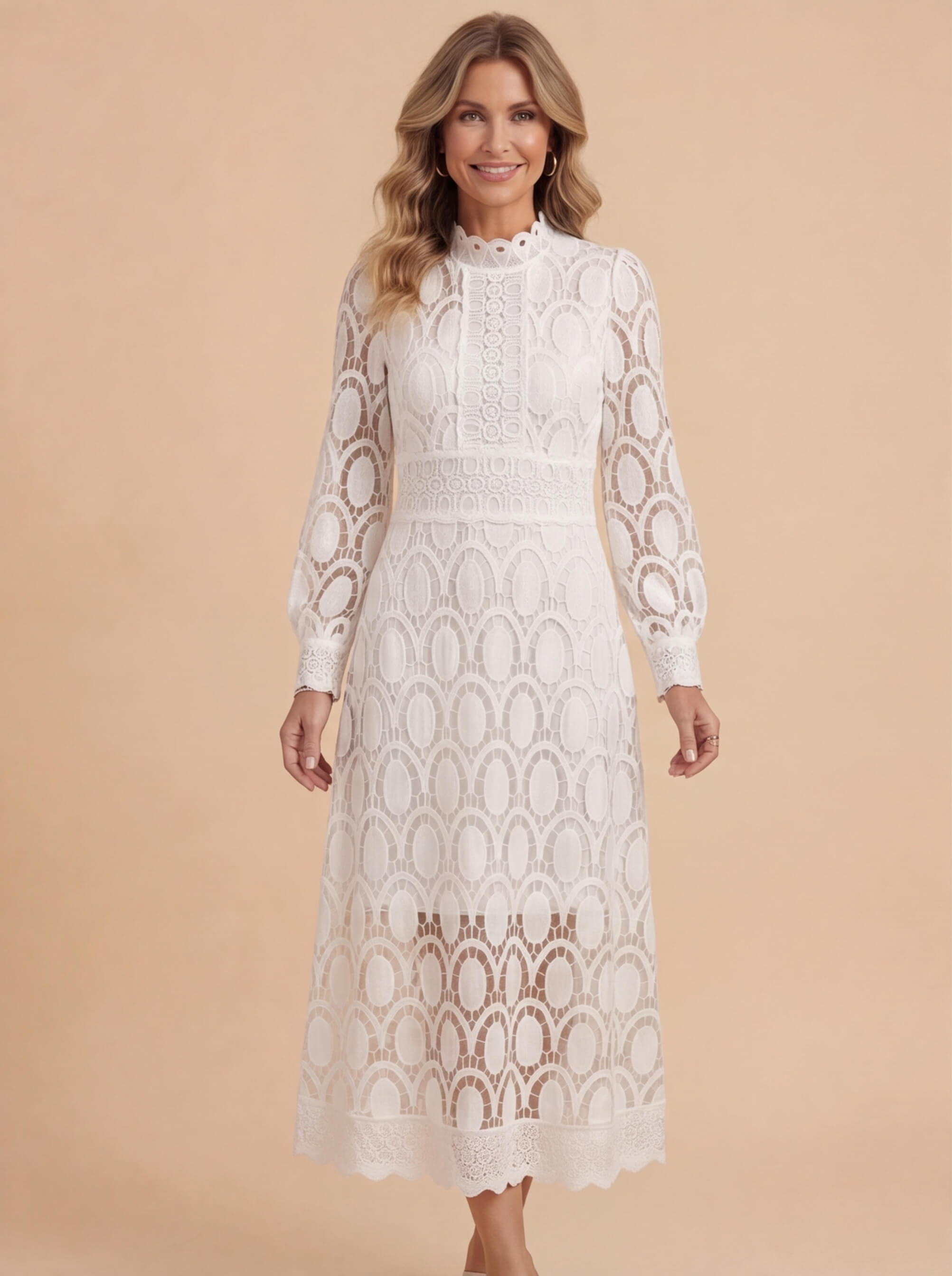 Vestido midi elegante de encaje para mujer – Gracia en encaje