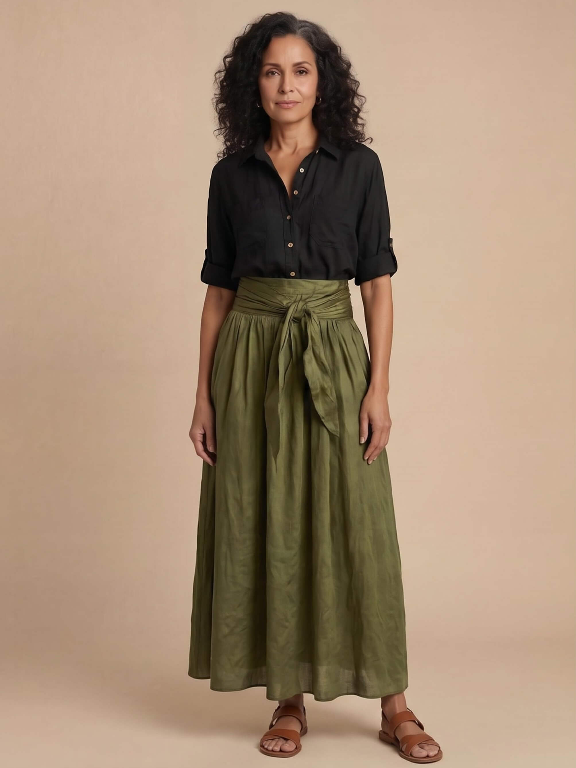 Damen-Set aus Hemdbluse und Rock mit Bindegürtel