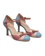 Damen High Heels mit Knöchelriemen – Pastell Colorblock mit Schleife