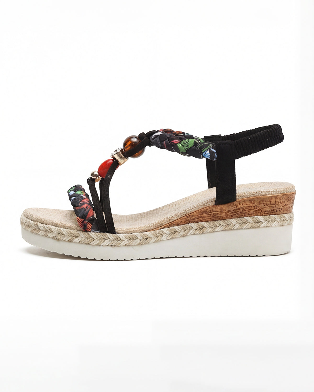 Damen Plateau Sandalen mit Perlenbesetztem Geflochtenem Riemen