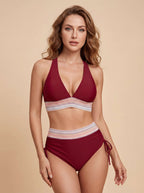 Zweiteiliges Damen-Bikini-Set mit V-Ausschnitt und High-Waist-Hose