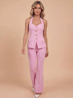 Taillierter Denim Blazer & Schlaghose Set