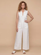 Ärmelloser Damen-Jumpsuit mit Kragen und weitem Bein