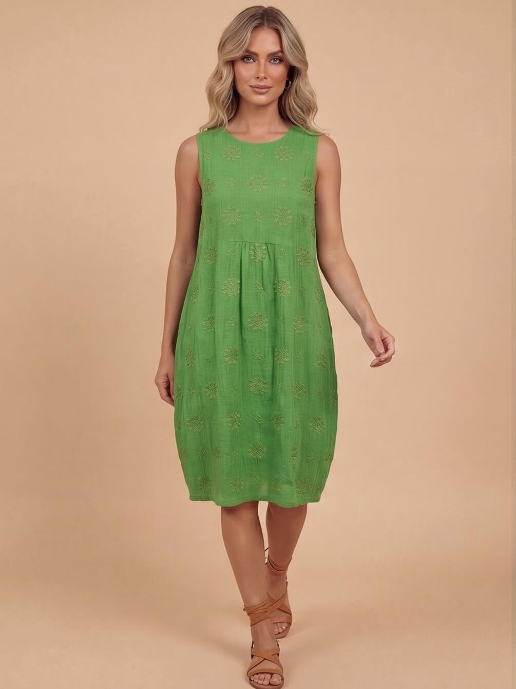 Besticktes ärmelloses Midi-Kleid für Damen